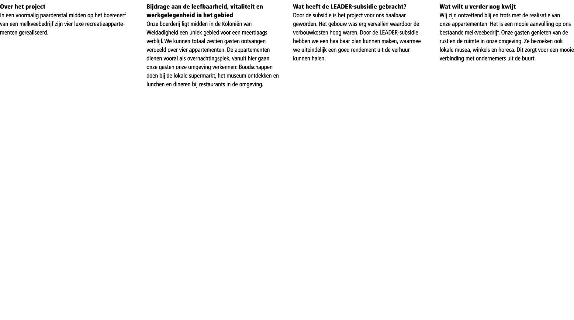 Over het project In een voormalig paardenstal midden op het boerenerf van een melkveebedrijf zijn vier luxe recreatie...